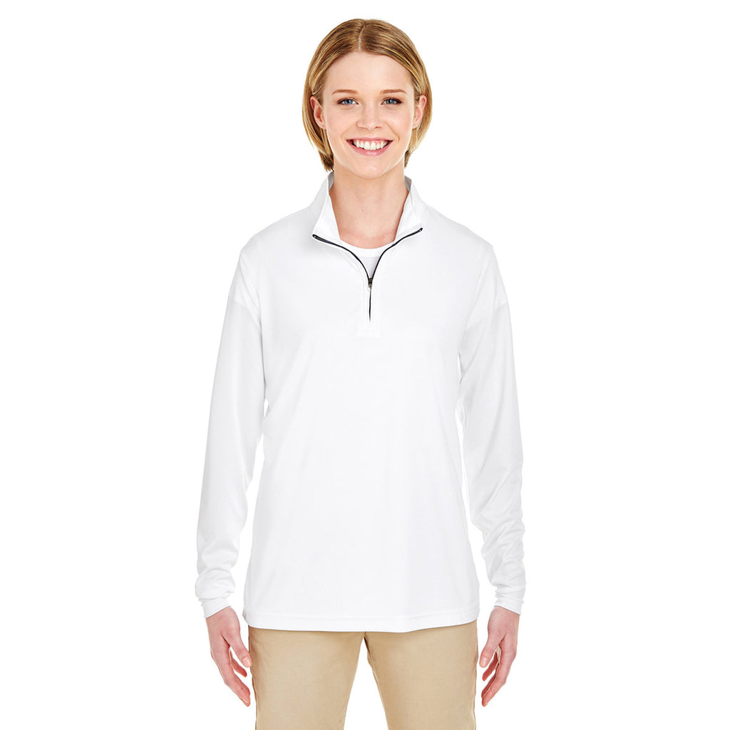 UltraClub Women's White Cool & Dry Sport Performance Interlock Quarter-Zip Pullover