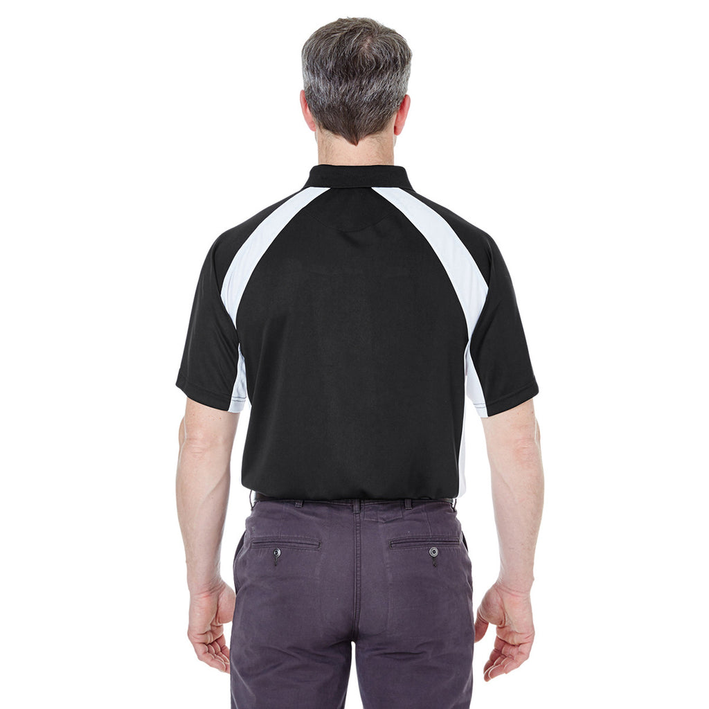 UltraClub Men's Black/White Cool & Dry Sport Performance Colorblock Interlock Polo