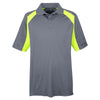 UltraClub Men's Charcoal/Bright Yellow Cool & Dry Sport Performance Colorblock Interlock Polo