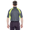 UltraClub Men's Charcoal/Bright Yellow Cool & Dry Sport Performance Colorblock Interlock Polo