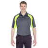 UltraClub Men's Charcoal/Bright Yellow Cool & Dry Sport Performance Colorblock Interlock Polo