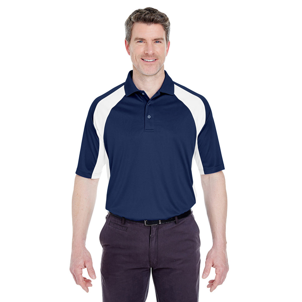 UltraClub Men's Navy/White Cool & Dry Sport Performance Colorblock Interlock Polo