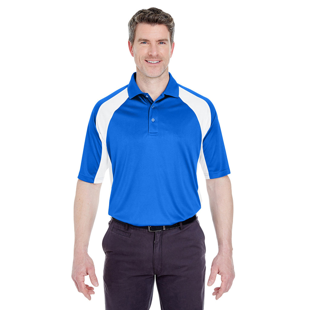 UltraClub Men's Royal/White Cool & Dry Sport Performance Colorblock Interlock Polo