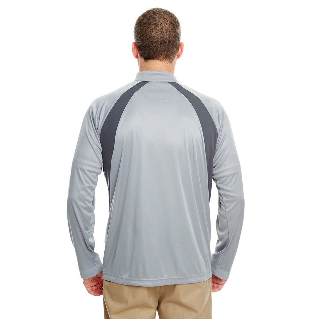 UltraClub Men's Grey/Charcoal Cool & Dry Sport Quarter-Zip Pullover with Side Panels