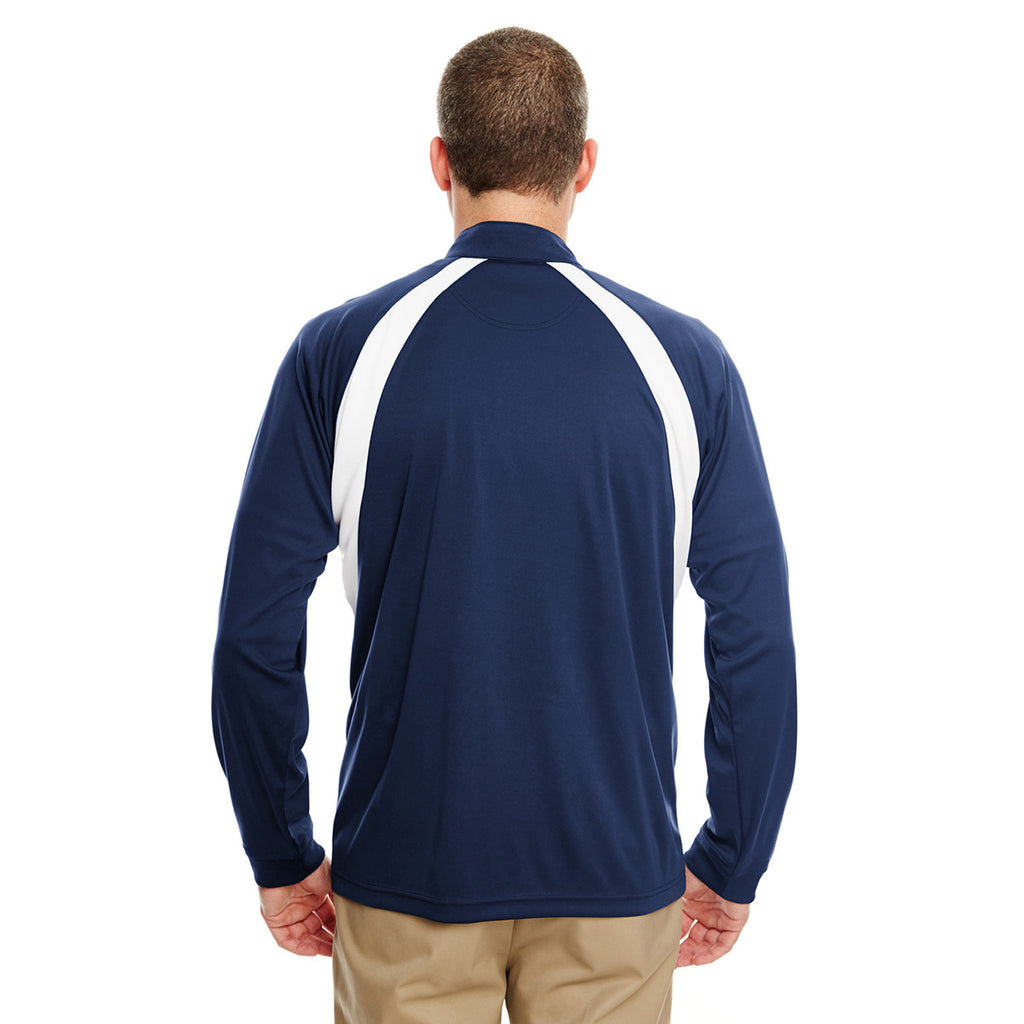 UltraClub Men's Navy/White Cool & Dry Sport Quarter-Zip Pullover with Side Panels