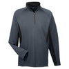 UltraClub Men's Flint/Black Cool & Dry Colorblock Dimple Mesh Quarter-Zip Pullover