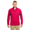 UltraClub Men's Red/Flint Cool & Dry Colorblock Dimple Mesh Quarter-Zip Pullover