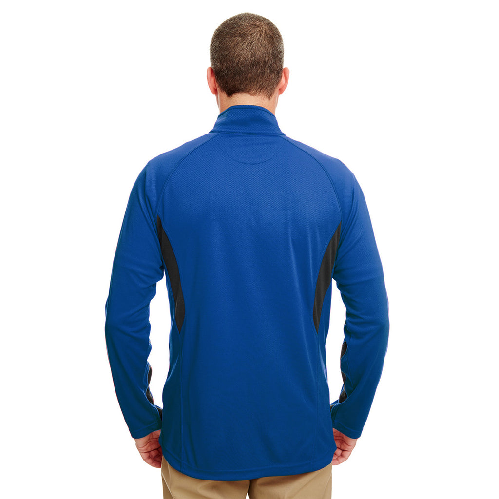 UltraClub Men's Surf/Flint Cool & Dry Colorblock Dimple Mesh Quarter-Zip Pullover