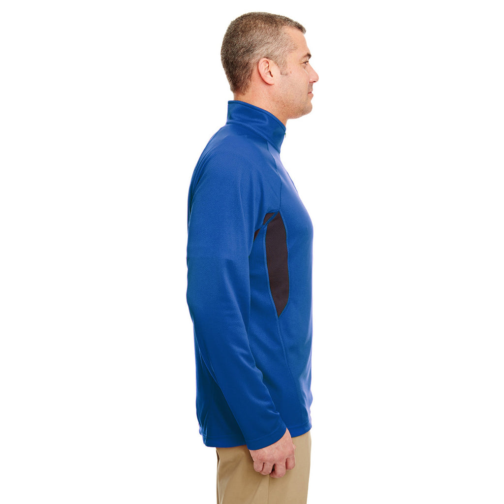 UltraClub Men's Surf/Flint Cool & Dry Colorblock Dimple Mesh Quarter-Zip Pullover