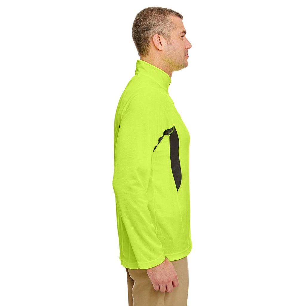 UltraClub Men's Yellow/Flint Cool & Dry Colorblock Dimple Mesh Quarter-Zip Pullover