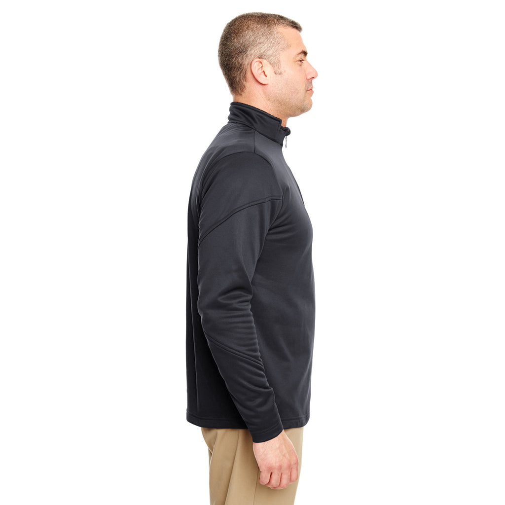 UltraClub Men's Black Cool & Dry Sport Quarter-Zip Pullover Fleece