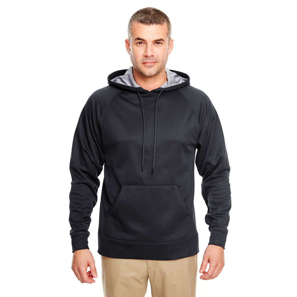 UltraClub Men's Black/Steel Grey Cool & Dry Sport Hooded Fleece