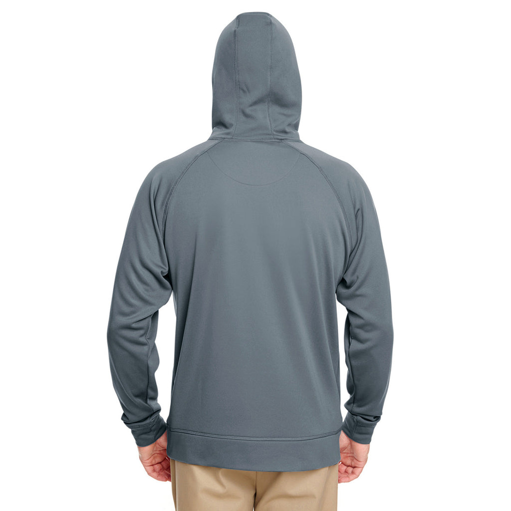 UltraClub Men's Smoke/Black Cool & Dry Sport Hooded Fleece