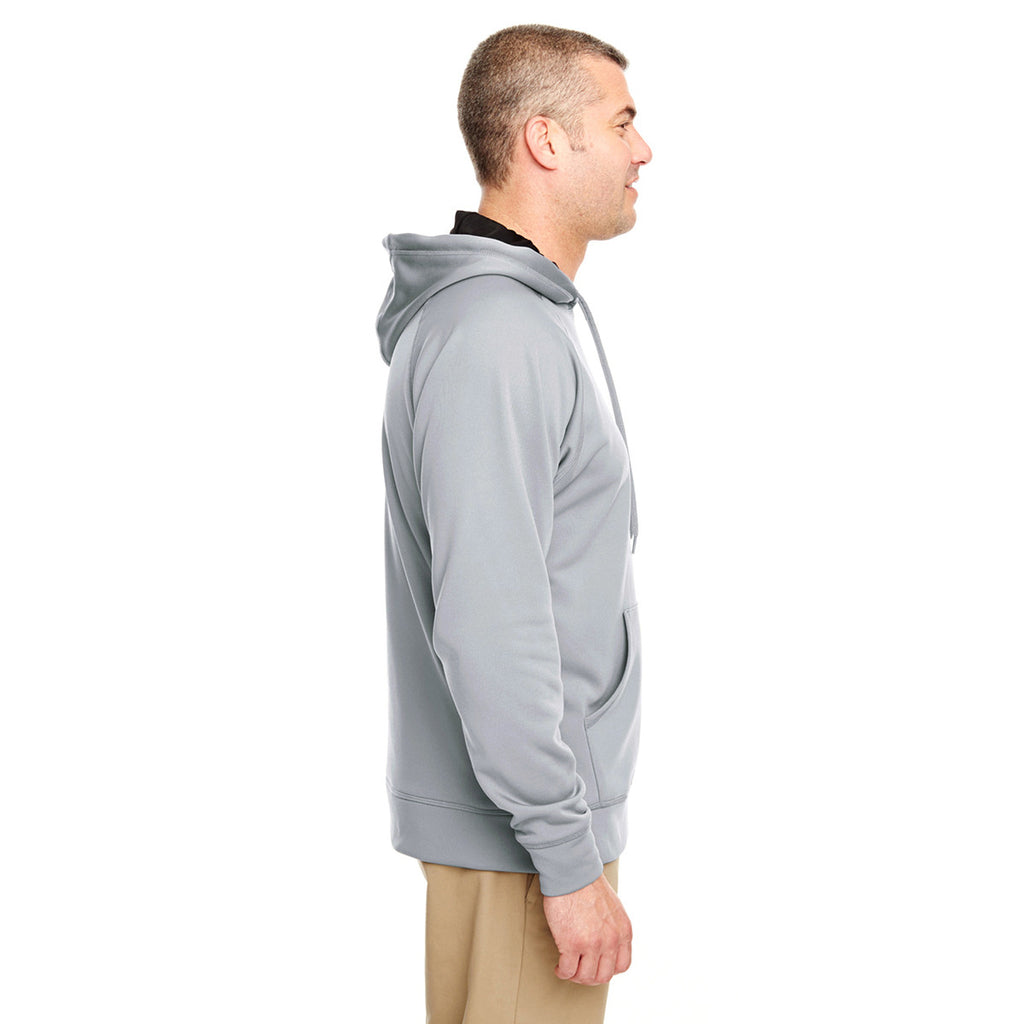 UltraClub Men's Steel/Black Cool & Dry Sport Hooded Fleece