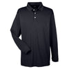 UltraClub Men's Black Cool & Dry Long-Sleeve Stain-Release Performance Polo