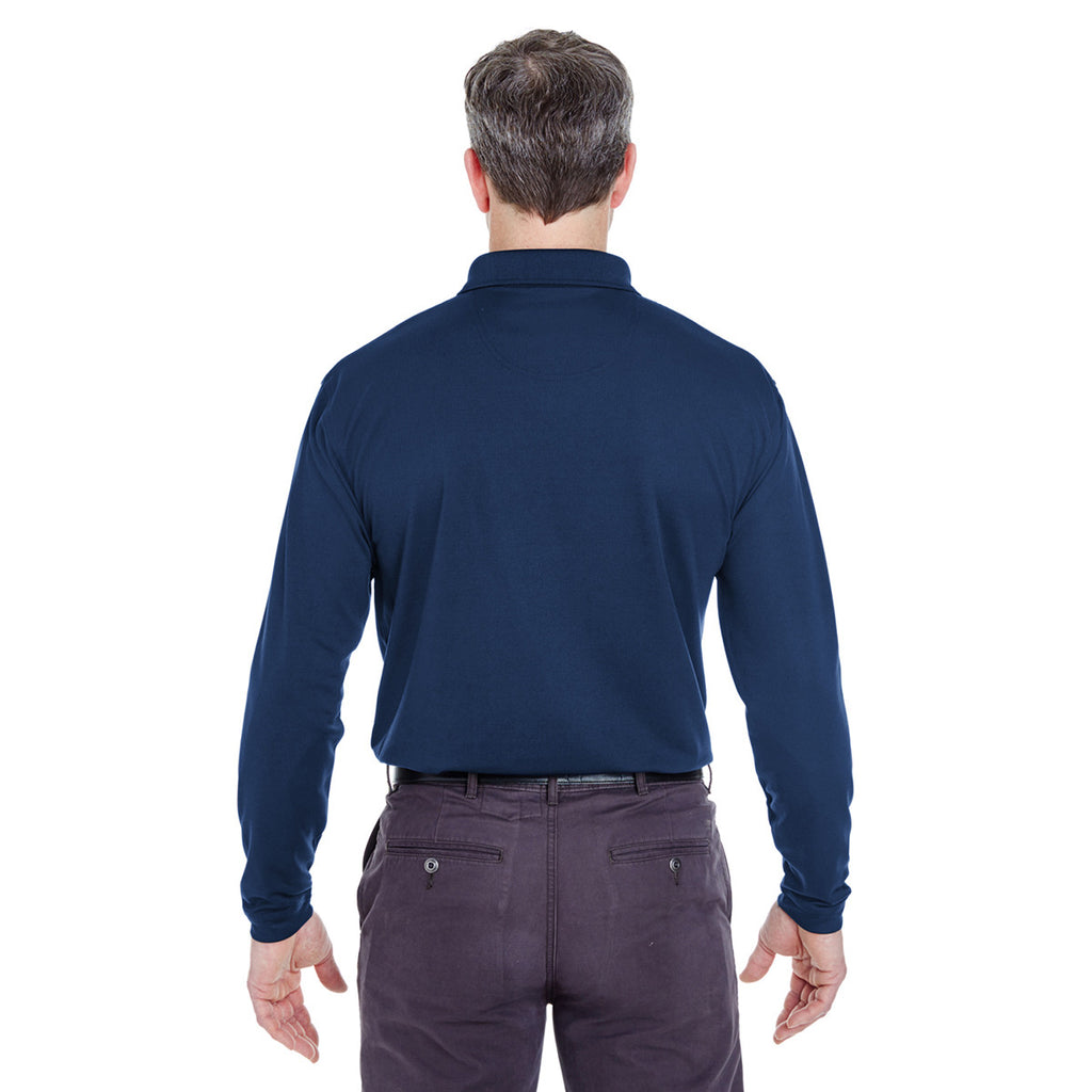 UltraClub Men's Navy Cool & Dry Long-Sleeve Stain-Release Performance Polo