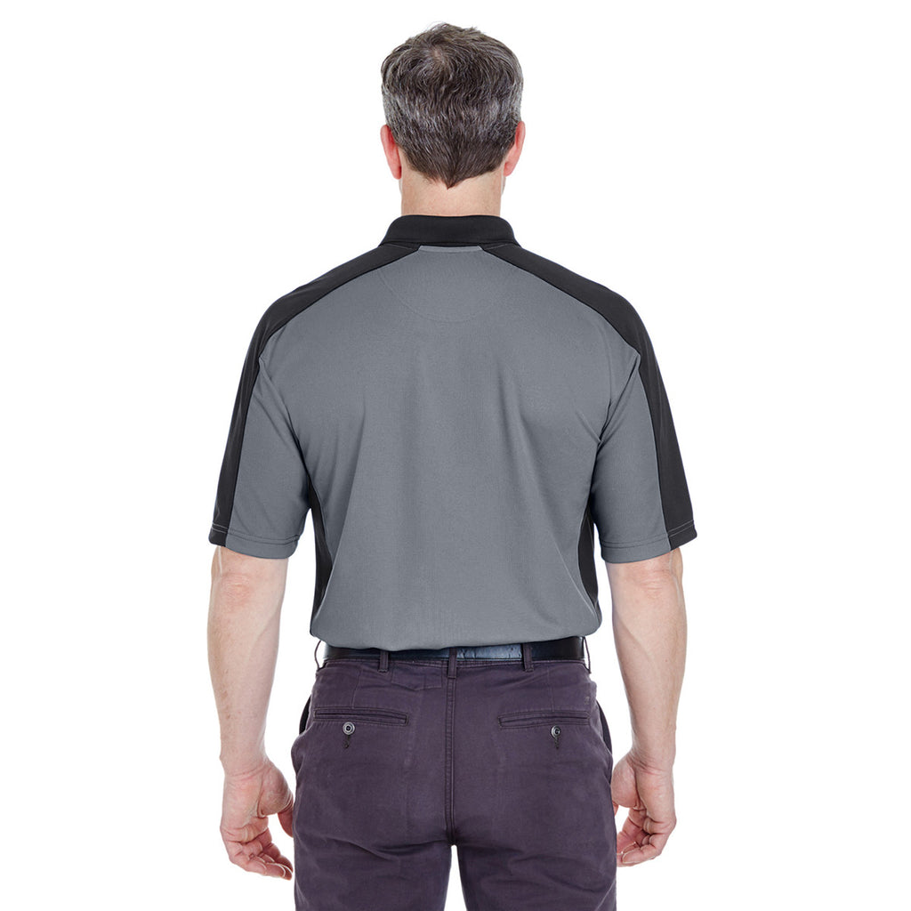 UltraClub Men's Charcoal/Black Cool & Dry Stain-Release Two-Tone Performance Polo