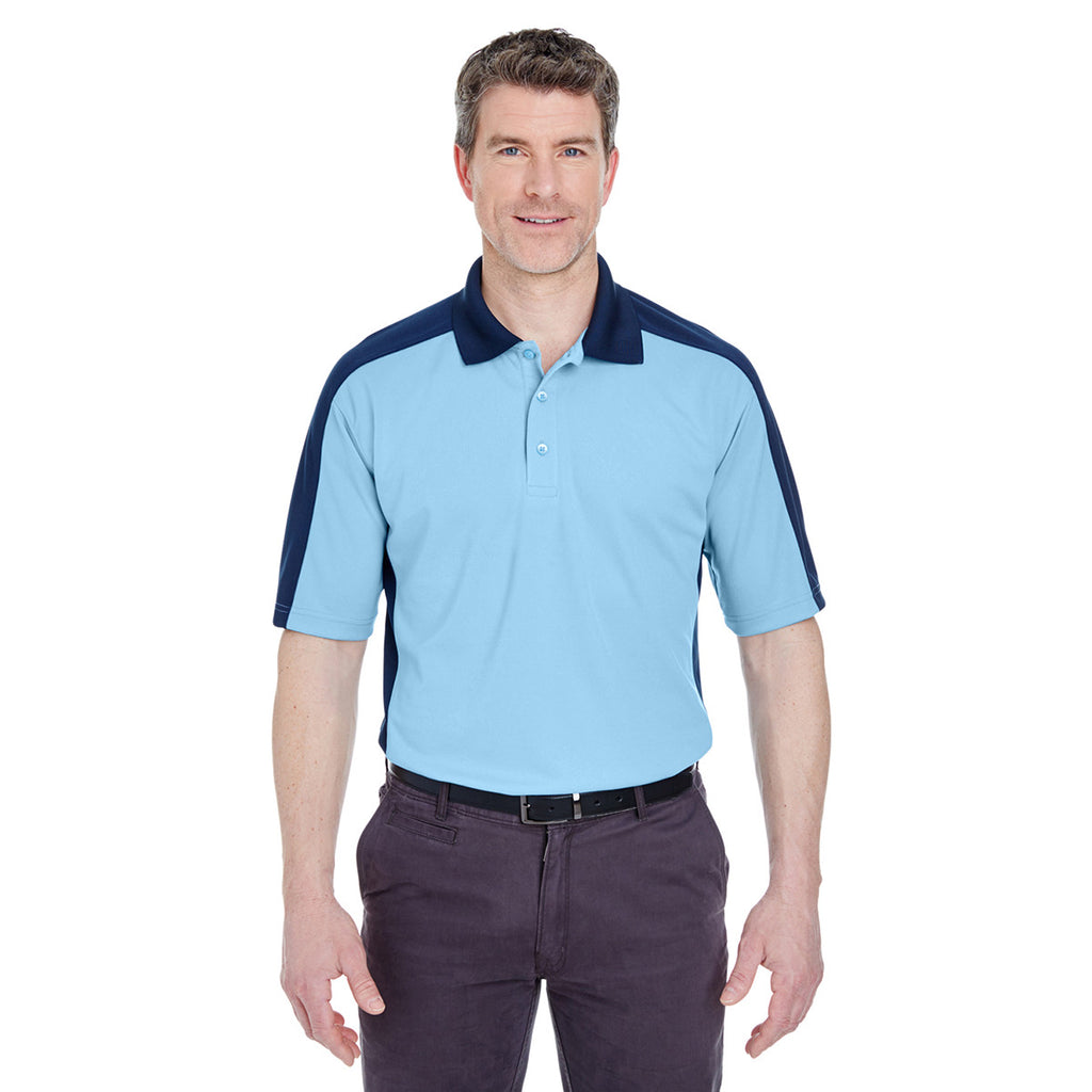 UltraClub Men's Columbia Blue/Navy Cool & Dry Stain-Release Two-Tone Performance Polo