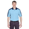 UltraClub Men's Columbia Blue/Navy Cool & Dry Stain-Release Two-Tone Performance Polo