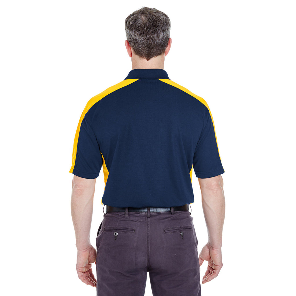 UltraClub Men's Navy/Gold Cool & Dry Stain-Release Two-Tone Performance Polo