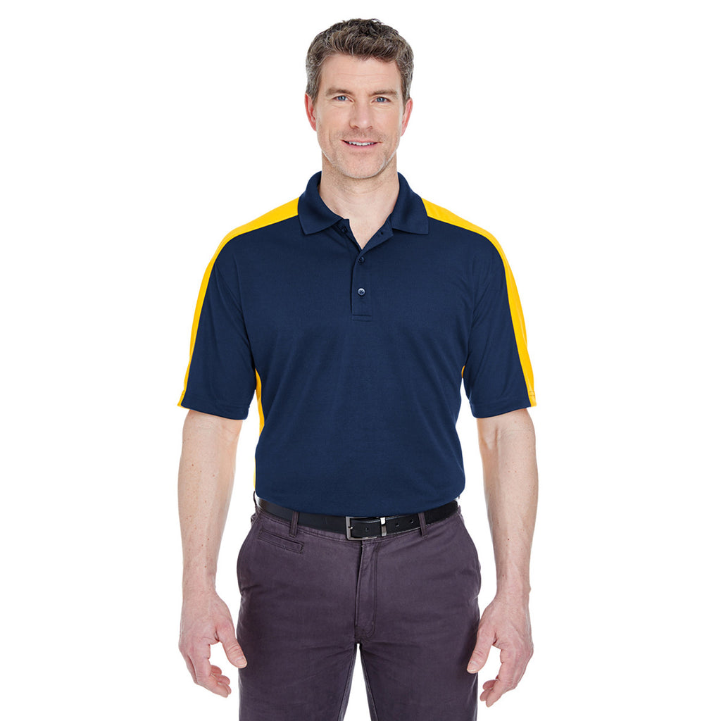 UltraClub Men's Navy/Gold Cool & Dry Stain-Release Two-Tone Performance Polo