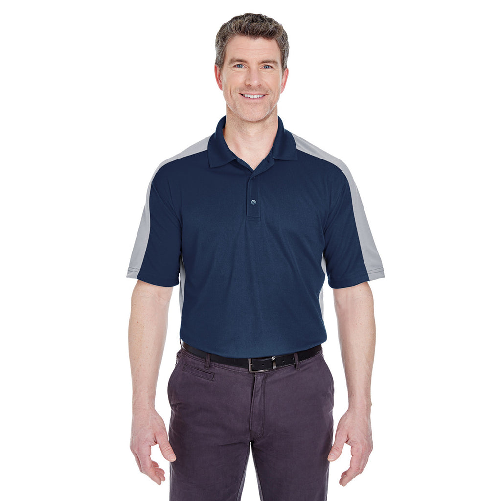 UltraClub Men's Navy/Silver Cool & Dry Stain-Release Two-Tone Performance Polo