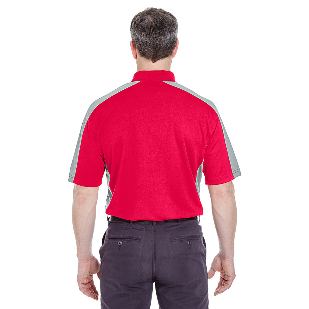 UltraClub Men's Red/Silver Cool & Dry Stain-Release Two-Tone Performance Polo