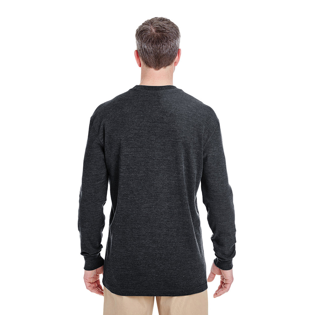 UltraClub Men's Black Mini Thermal Crewneck