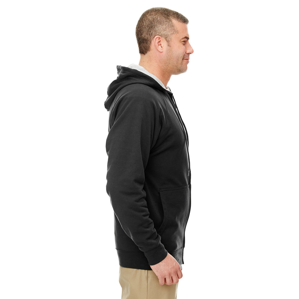 UltraClub Men's Black/Heather Grey Rugged Wear Thermal-Lined Full-Zip Hooded Fleece