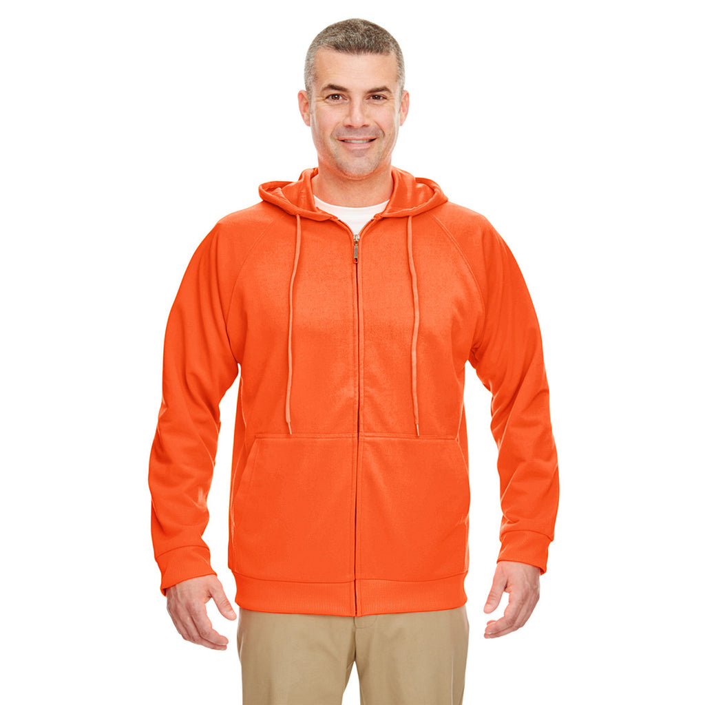 UltraClub Men's Bright Orange Rugged Wear Thermal-Lined Full-Zip Hooded Fleece