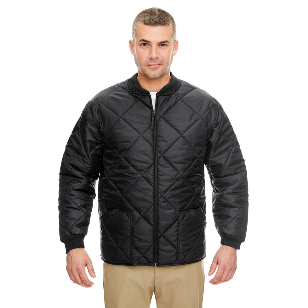 UltraClub Men's Black Puffy Workwear Jacket with Quilted Lining