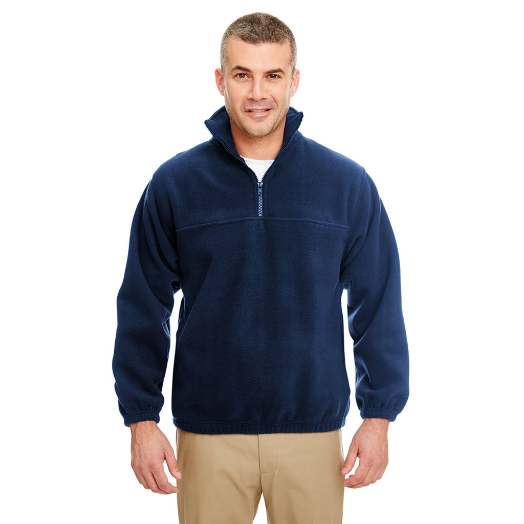 UltraClub Men's Navy Iceberg Fleece Quarter-Zip Pullover