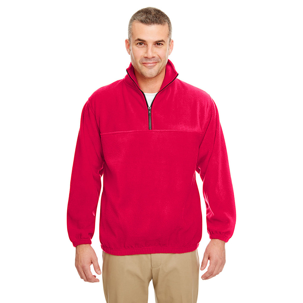 UltraClub Men's Red Iceberg Fleece Quarter-Zip Pullover