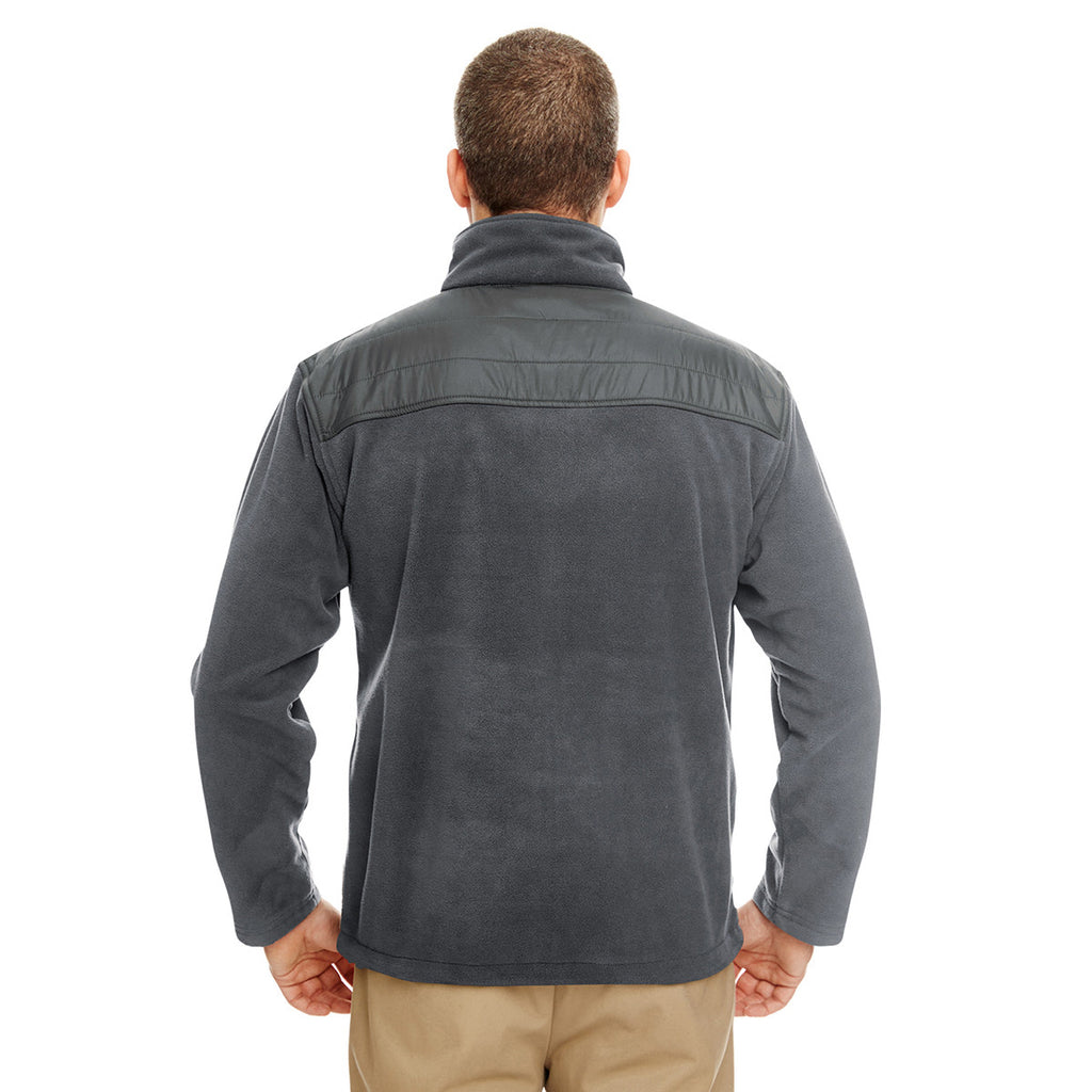 UltraClub Men's Charcoal Fleece Jacket with Quilted Yoke Overlay