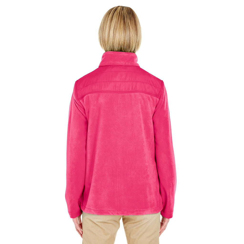 UltraClub Women's Raspberry Fleece Jacket with Quilted Yoke Overlay