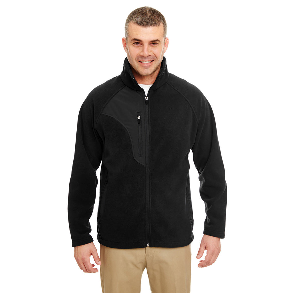 UltraClub Men's Black/Black Microfleece Full-Zip Jacket