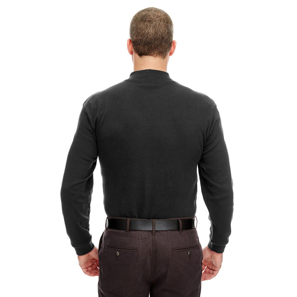 UltraClub Men's Black Egyptian Interlock Long-Sleeve Mock Turtleneck