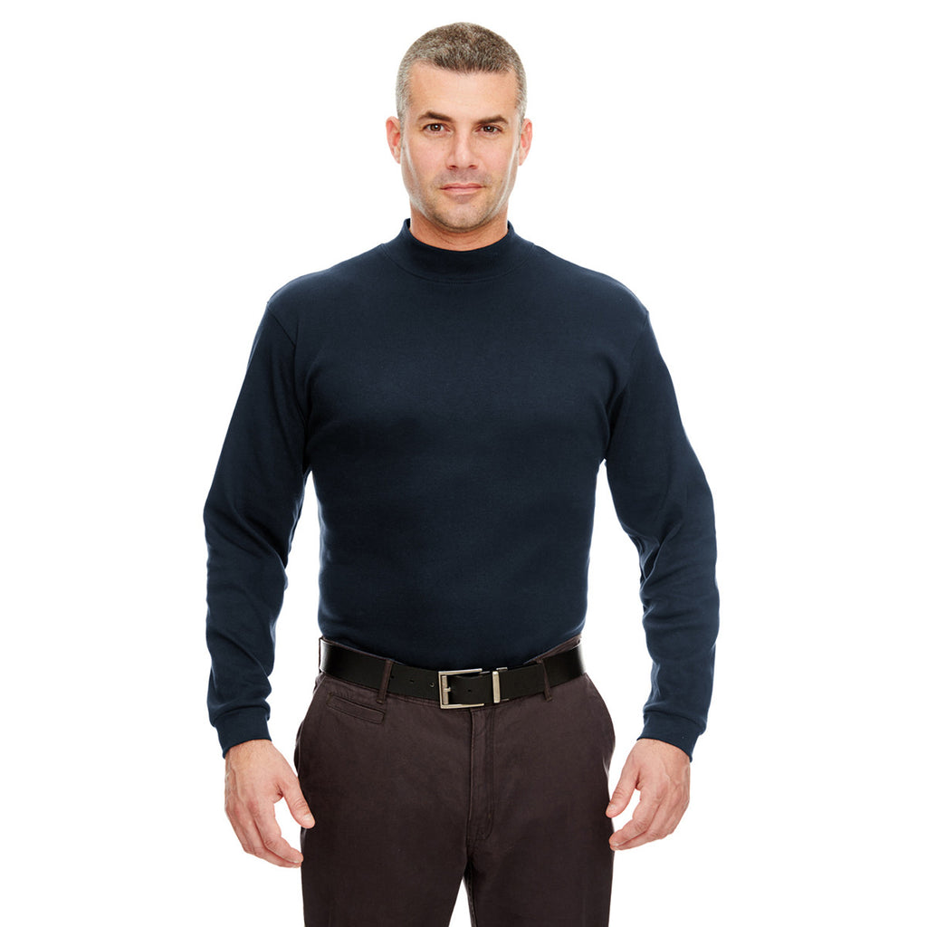 UltraClub Men's Navy Egyptian Interlock Long-Sleeve Mock Turtleneck