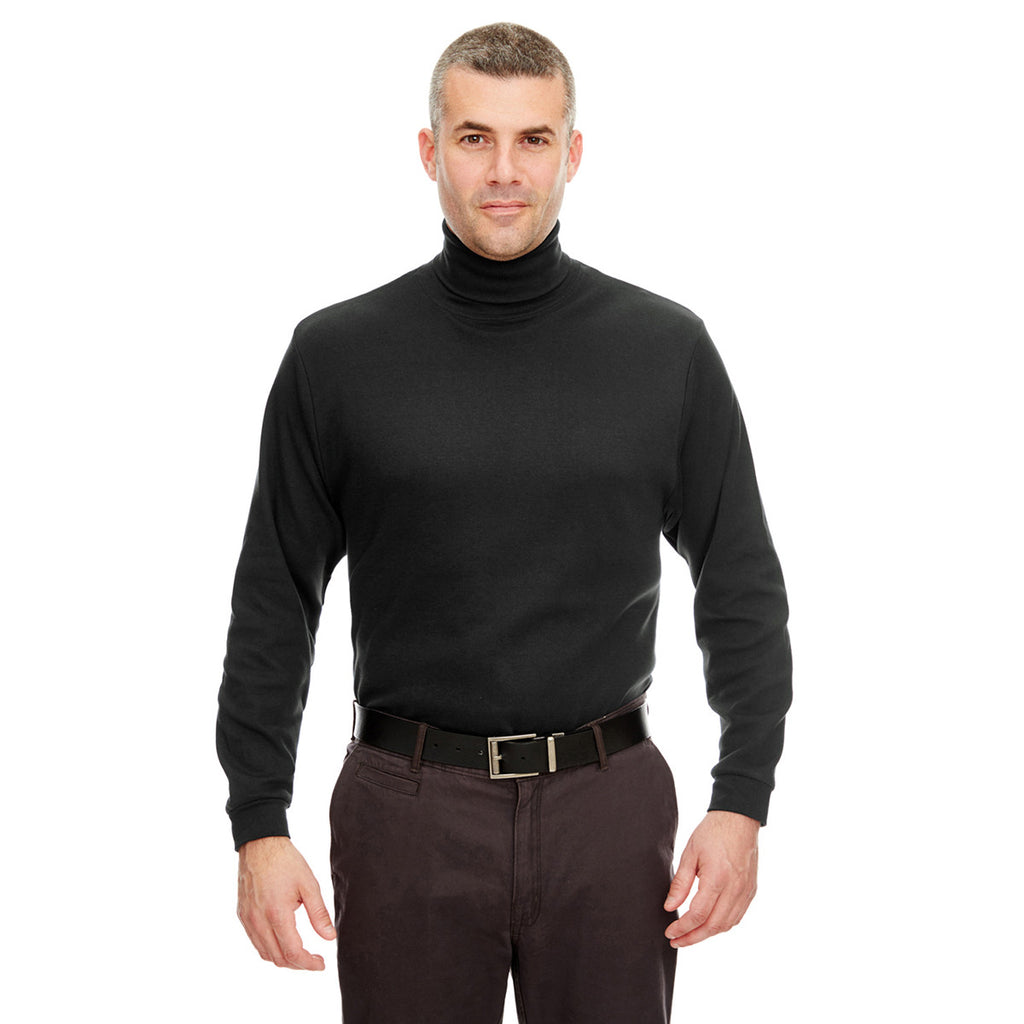 UltraClub Men's Black Egyptian Interlock Long-Sleeve Turtleneck