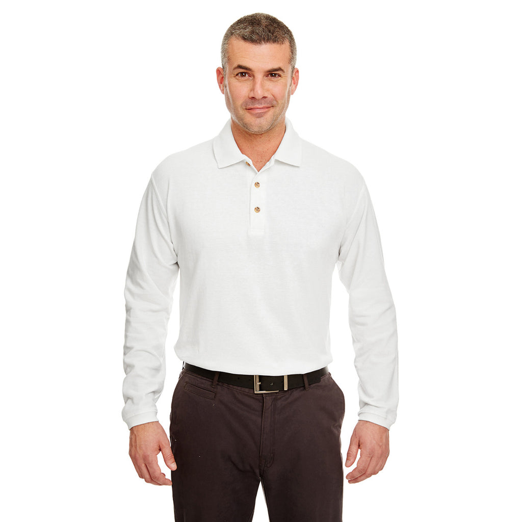 UltraClub Men's White Long-Sleeve Classic Pique Polo