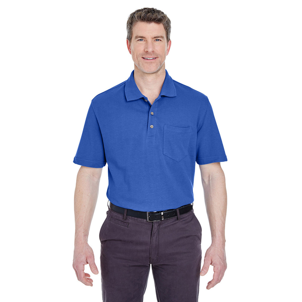 UltraClub Men's Royal Classic Pique Polo with Pocket