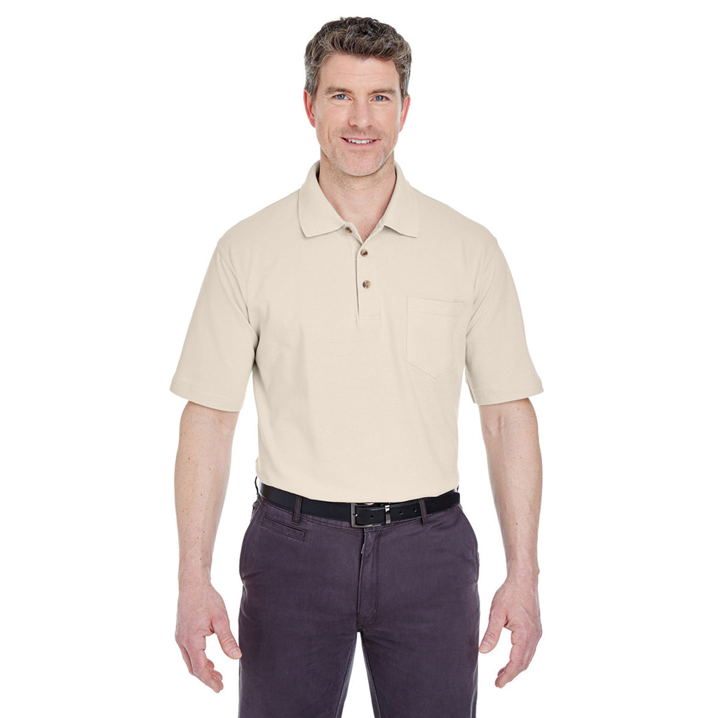 UltraClub Men's Stone Classic Pique Polo with Pocket