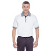 UltraClub Men's White/Navy White-Body Classic Pique Polo with Contrast Multi-Stripe Trim