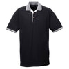 UltraClub Men's Black/White Color-Body Classic Pique Polo with Contrast Multi-Stripe Trim