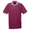 UltraClub Men's Burgundy/White Color-Body Classic Pique Polo with Contrast Multi-Stripe Trim