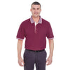 UltraClub Men's Burgundy/White Color-Body Classic Pique Polo with Contrast Multi-Stripe Trim