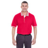 UltraClub Men's Red/White Color-Body Classic Pique Polo with Contrast Multi-Stripe Trim