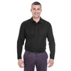 UltraClub Men's Black Long-Sleeve Whisper Pique Polo