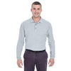 UltraClub Men's Heather Grey Long-Sleeve Whisper Pique Polo