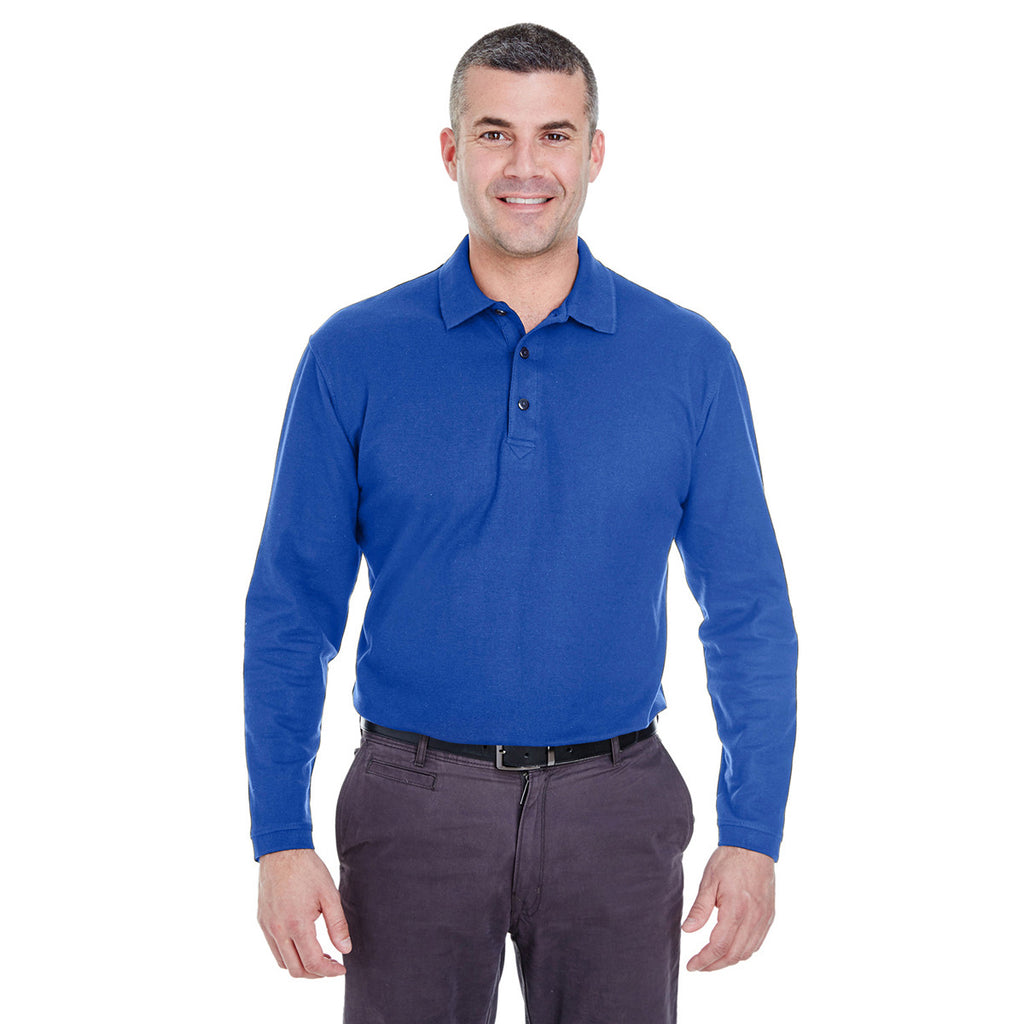 UltraClub Men's Royal Long-Sleeve Whisper Pique Polo